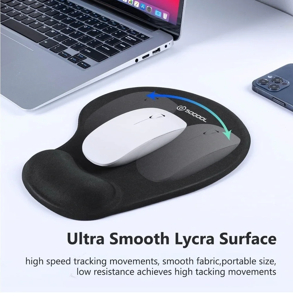 Soqool Ergonomic Mouse Pad with Gel Wrist Support - Non-Slip Base - Black- NWT